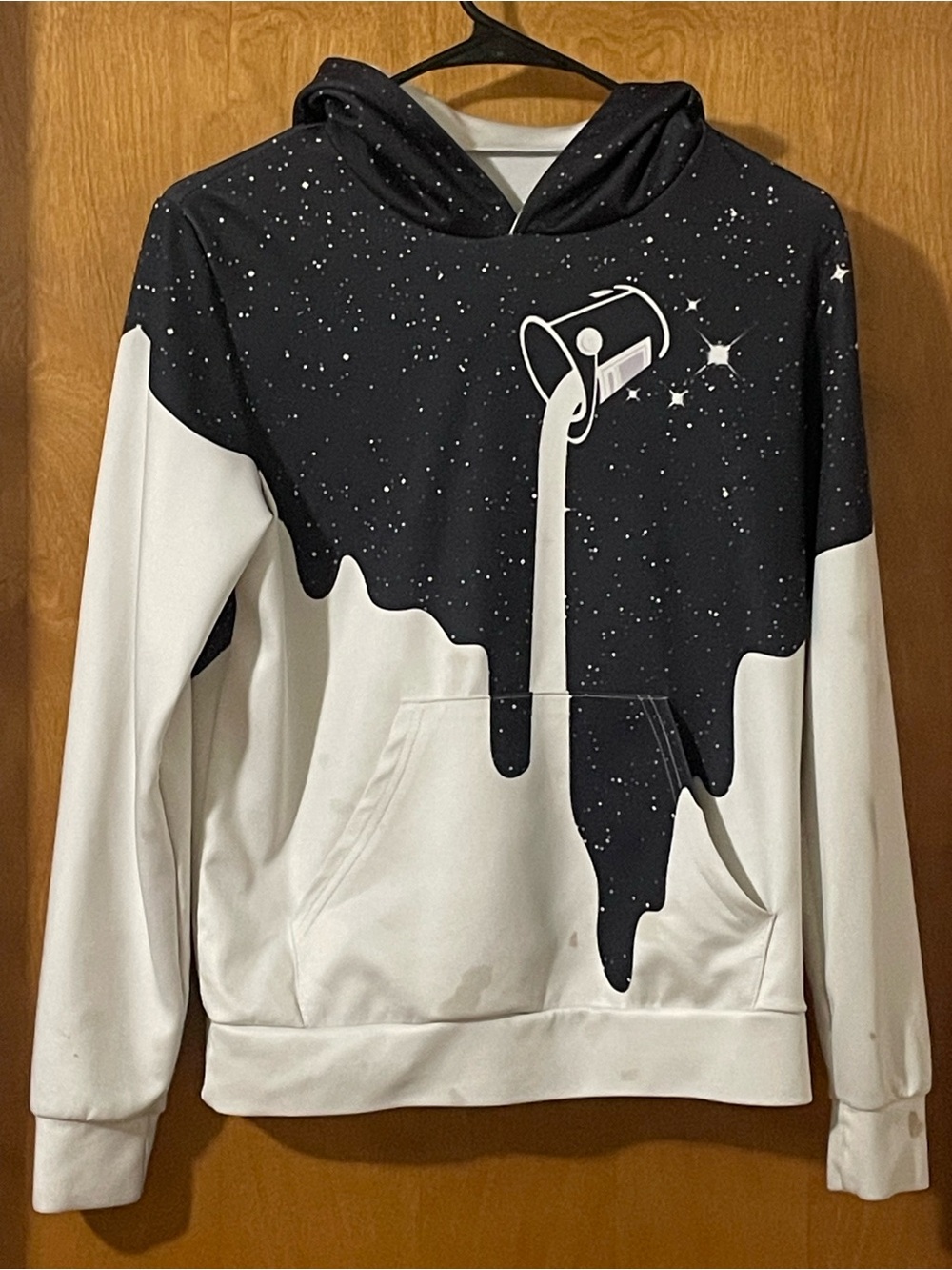 Black & White Paint-Drip Hooded Sweater
